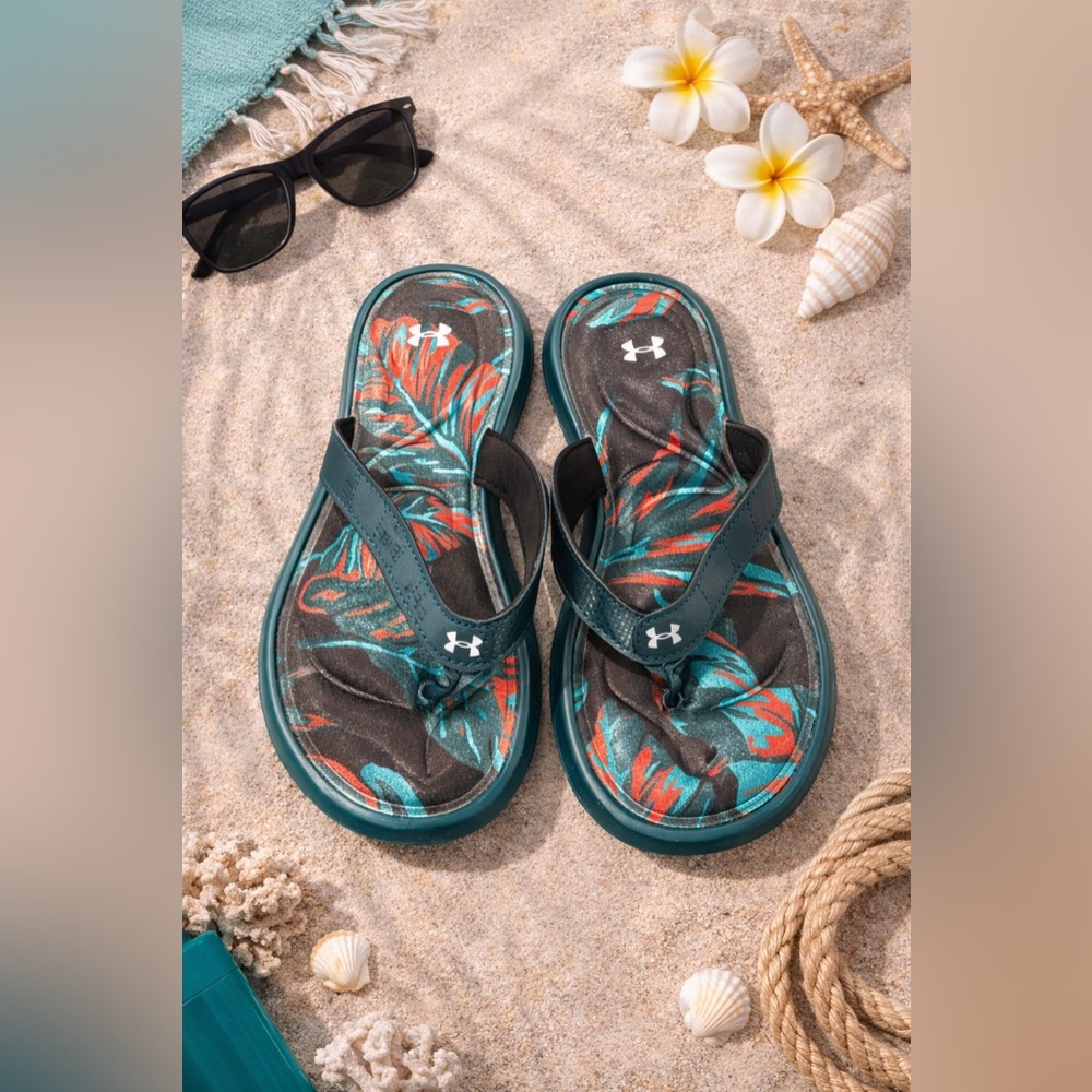 Under Armour Dark Green Memory Foam Sandals Flip Flops 4